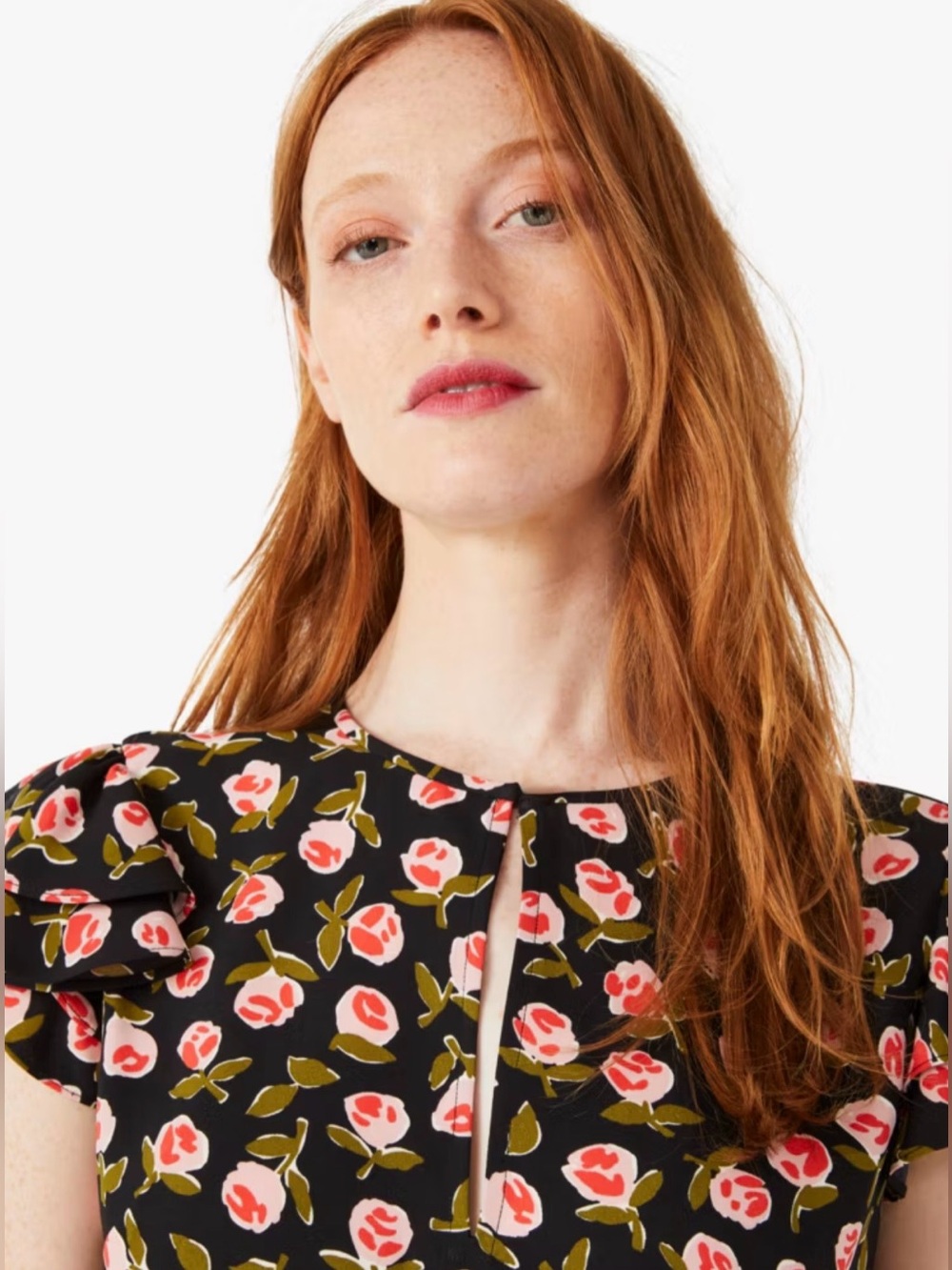 kate spade Black Floral Keyhole Flutter Sleeve Top